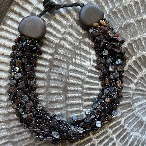 Vintage Designer Gerda Lynggaard MONIES Brown Agate/Wood Statement Necklace 20”